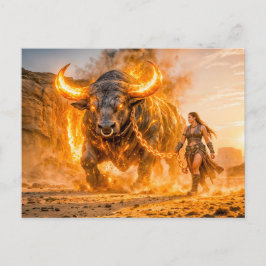Taurus Zodiac with Warrior Leading a Fiery Celesti Postkarte