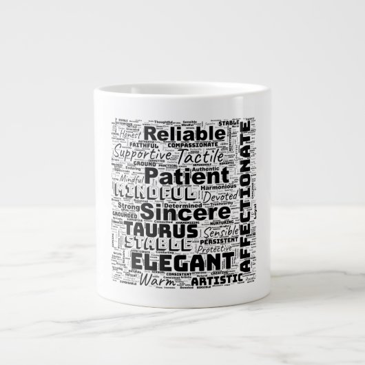 Taurus Zodiac Word Cloud Inspiration Jumbo-Tasse (Vorderseite)