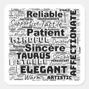 Taurus Zodiac Word Cloud Inspiration Quadratischer Aufkleber
