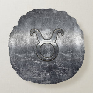 Taurus Zodiac-Zeichen in Grunge Beändigter Stil Rundes Kissen