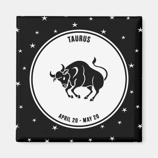 Taurus Zodiac Zeichen, Schwarz & Weiß Magnet (Vorne)