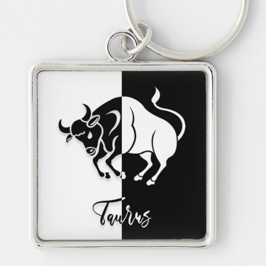 Taurus Zodiac Zeichen, Schwarz & Weiß Schlüsselanh Schlüsselanhänger (Vorne)