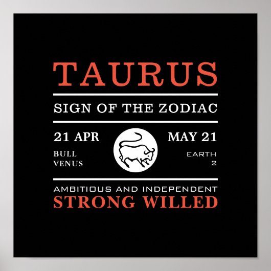 Tauruszeichen des Zodiaks, Astrologisches Poster (Vorne)