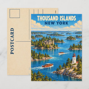 Tausend Inseln New York Vintage Reise Kunst Feiertagspostkarte