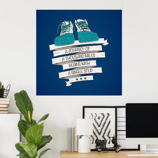 Tausend Meilen beginnen mit einem Single Poster (Heimbüro)