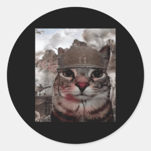 Tausend Yard Stare Funny Soldier Cat Meme in Batt Runder Aufkleber