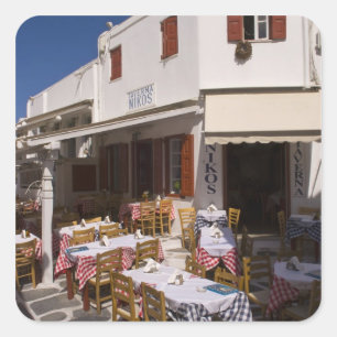 Taverna Nikos, Mykonos, Cyclades-Inseln, Griechenl Quadratischer Aufkleber