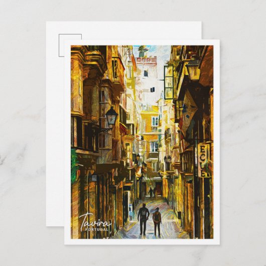 Tavira Portugal Schönes Öl Paint Landschaft Postkarte (Vorne/Hinten)