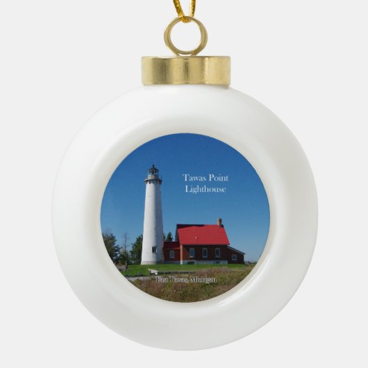 Tawas Point Lighthouse-Ornament Keramik Kugel-Ornament (Vorderseite)