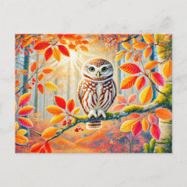Tawny Owl im Herbstwald Feiertagspostkarte