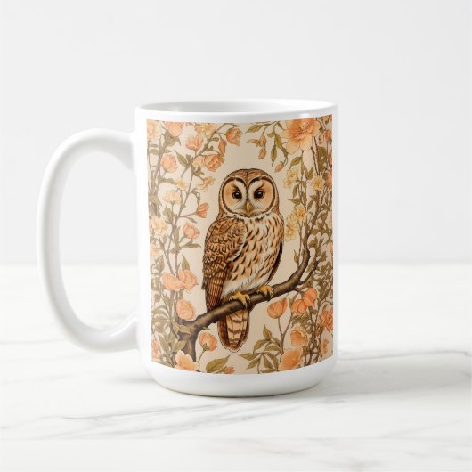 Tawny Owl Peach Blossoms William Morris Inspiriert Kaffeetasse (Links)
