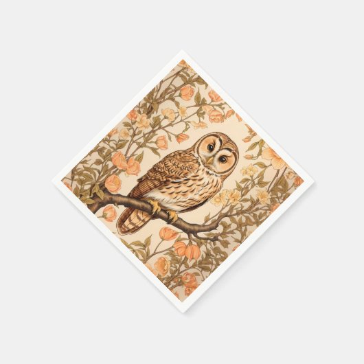 Tawny Owl Peach Blossoms William Morris Inspiriert Serviette (Ecke)