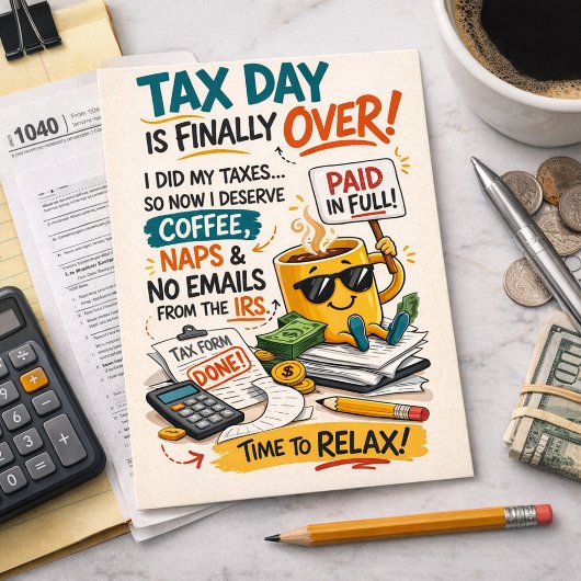 Tax Day Is Finally Over Funny Coffee Relax Postkarte