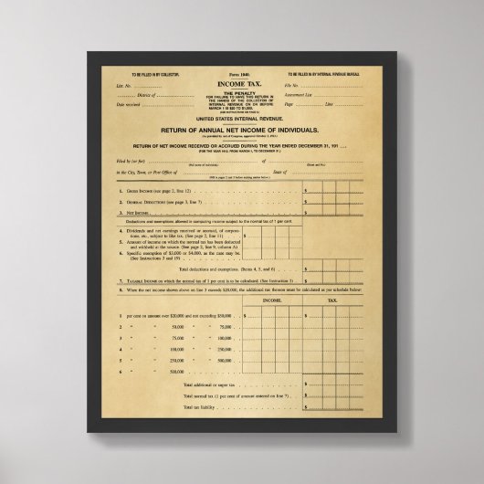 Tax Prep Office Decor - Altes 1040 Tax Form Poster