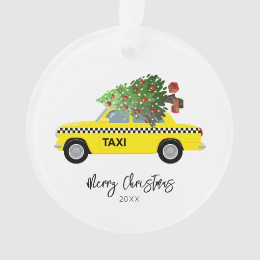Taxi Cab Frohe Weihnachtsbaum Jahr Keepake Ornament (Vorderseite)