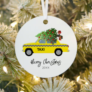 Taxi Cab Merry Christmas Tree Year Keepsake Ornament Aus Metall