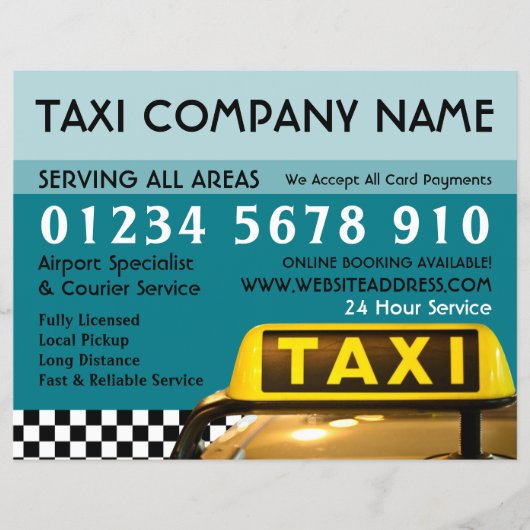 Taxi-Cab-Sign mit Preislisten-Werbung Flyer (Vorne)