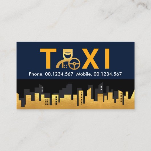 Taxi Chauffeur Gold City Skyline Visitenkarte (Vorderseite)