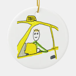 Taxi Driver Stickman Keramik Ornament