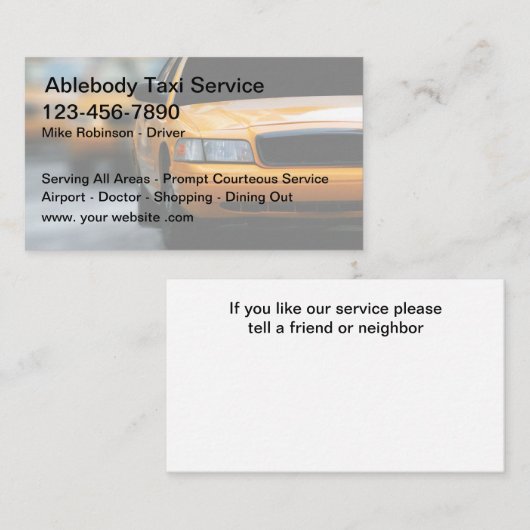 Taxi Fahrer Einfache Transportkosten Visitenkarten Visitenkarte (Vorne/Hinten)