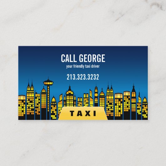 Taxi in Stadt bei Nacht Visitenkarte (Vorderseite)