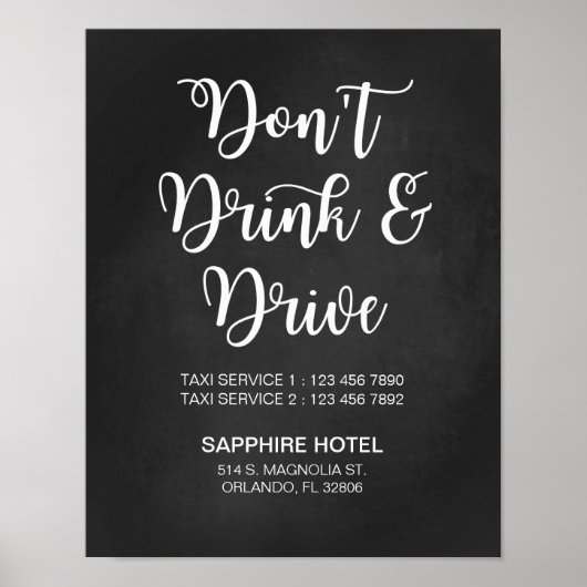 Taxi Info Wedding Sign | Moderne kalligraphische Z Poster (Vorne)