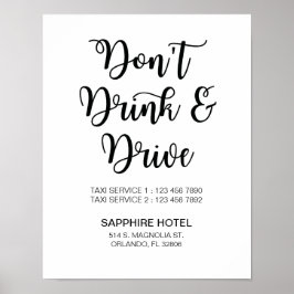 Taxi Information Wedding Sign | Moderne Kalligrafi Poster