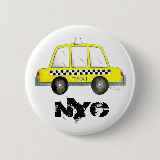 Taxi NYC Gelb New York City Karren Auto Button (Vorderseite)
