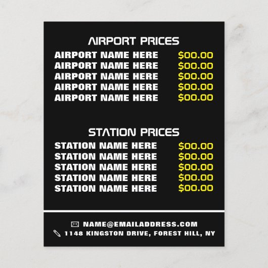 Taxi Sign Reflection, Taxi Cab Firm and Price List Flyer (Hinten)