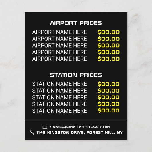 Taxi Sign, Taxi Cab Firm with Price List Flyer (Hinten)