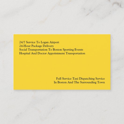 Taxi Yellow Cab Visitenkarte (Rückseite)