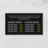 Taxi-Zeichen, Taxi-Kfz-Firma, Preisliste Visitenkarte (Rückseite)