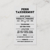 Taxidermist Visitenkarte (Rückseite)