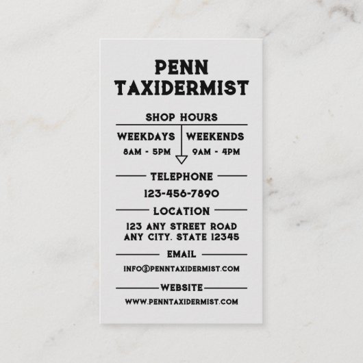 Taxidermist Visitenkarte (Rückseite)