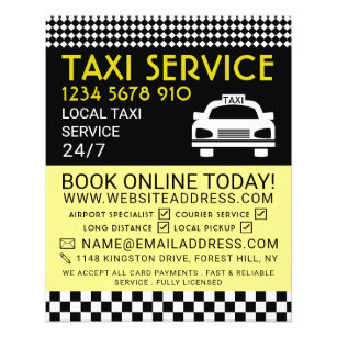 Taxistation, Taxi-Taxi-Firma mit Preisliste Flyer