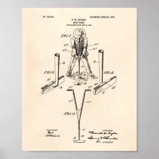 Taylor Golf Club 1905 Patent Art - Old Peper Poster (Vorne)