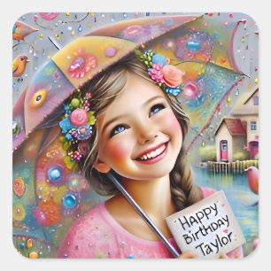 TAYLOR ~ HAPPY BIRTHDAY ~ Umbrella ~ Quadratischer Aufkleber
