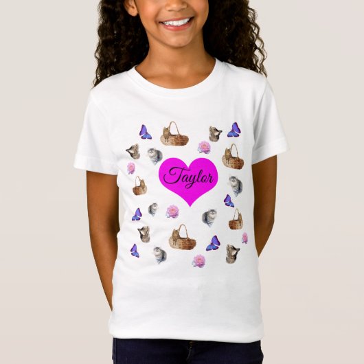 Taylor, Name, Logo mit Katzen und Rose, T-Shirt (Vorderseite)