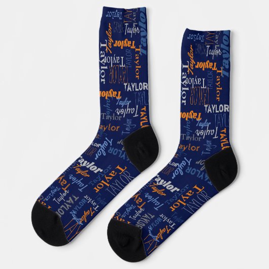 Taylor personalisierter Name orange blau grau Socken (Linkes Detail)