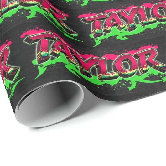 Taylor Vorname Name Graffiti red green Geschenkpapier (Rolleneckpunkt)