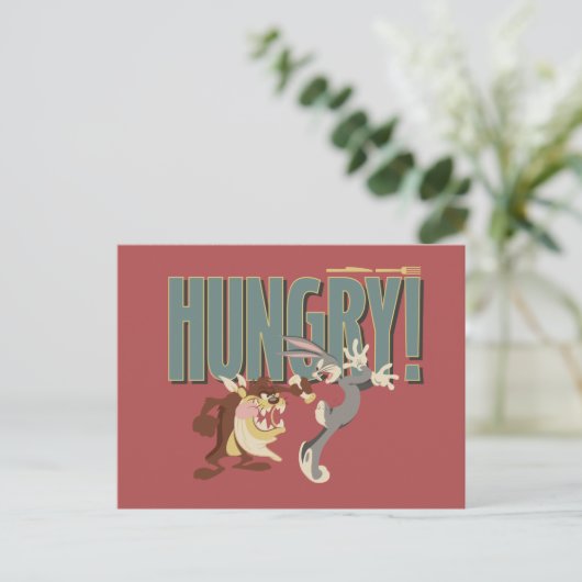 TAZ™ & BUGS BUNNY™ "Hunger" Postkarte (Stehend Vorderseite)
