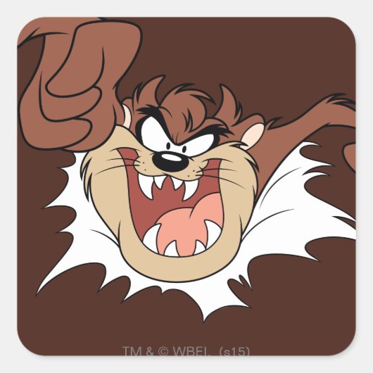 TAZ™ Burning Through Page Quadratischer Aufkleber (Vorderseite)