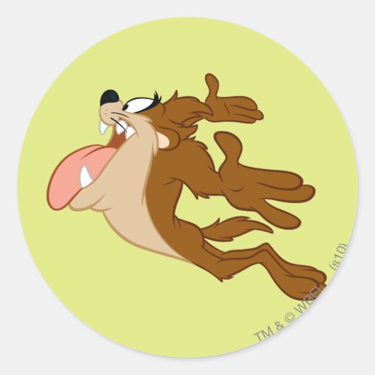 TAZ™, der durch die Luft fliegt Runder Aufkleber (Vorderseite)