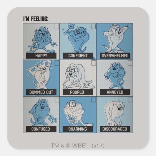 TAZ™ Emotion Checkbox Quadratischer Aufkleber (Vorderseite)