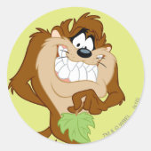 TAZ™ mit Blättern Runder Aufkleber (Vorderseite)