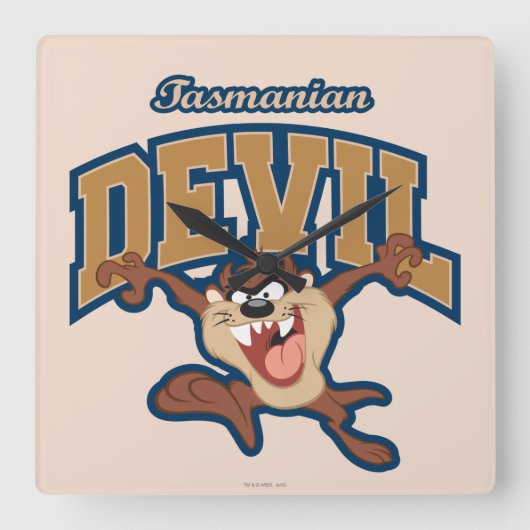 TAZ™ Tasmanian Devil Patch Quadratische Wanduhr (Vorderseite)