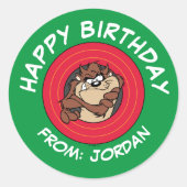 TAZ™ Through LOONEY TUNES™ Circle | Happy Birthday Runder Aufkleber (Vorderseite)