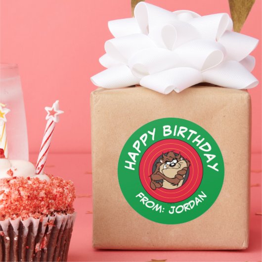 TAZ™ Through LOONEY TUNES™ Circle | Happy Birthday Runder Aufkleber (Party)