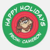 TAZ™ Through LOONEY TUNES™ Circle | Happy Holidays Runder Aufkleber (Vorderseite)