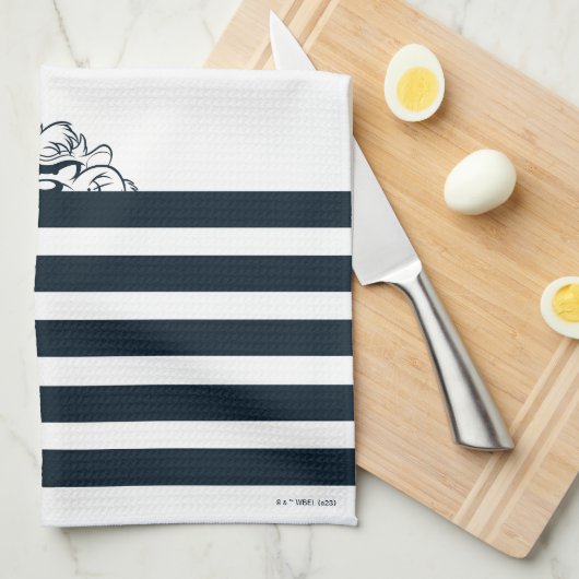 TAZ™ versteckt sich in Streifen Geschirrtuch (Viertel Falte)